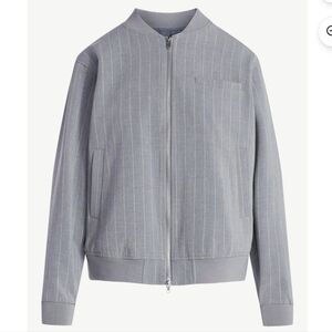 NWT Scoop Women's Pinstripe Bomber Jacket, Midweight, L, Gray & White